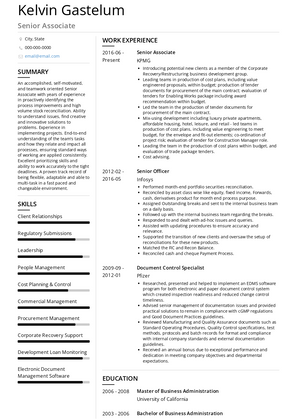 Senior Associate Resume Sample and Template