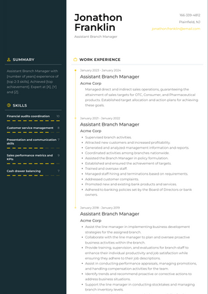 Assistant Branch Manager Resume Sample and Template
