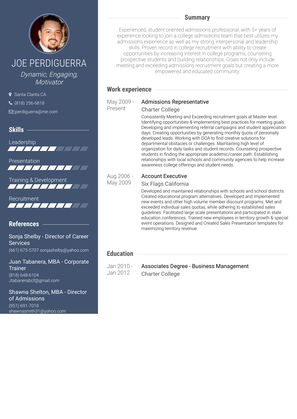 Admissions Representative Resume Sample and Template