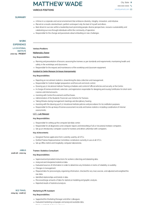 Various Positions Resume Sample and Template