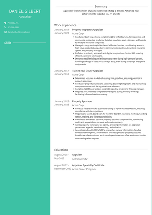 Appraiser Resume Sample and Template