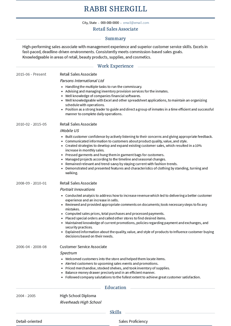 Retail Sales Associate Resume Sample and Template