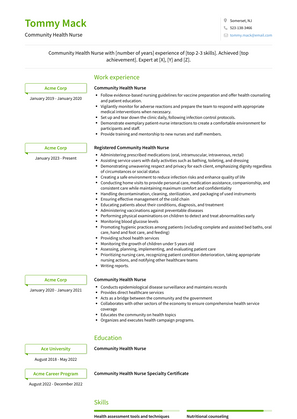 Community Health Nurse Resume Sample and Template