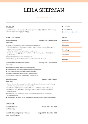 Sound Technician Resume Sample and Template