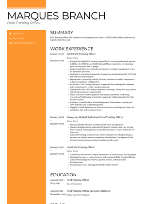 Field Training Officer Resume Sample and Template