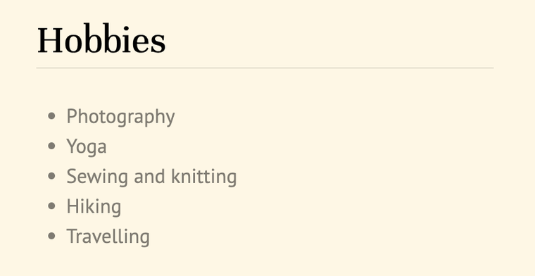 Hobbies and interests resume section