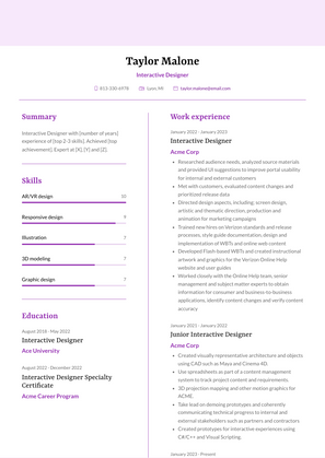 Interactive Designer Resume Sample and Template