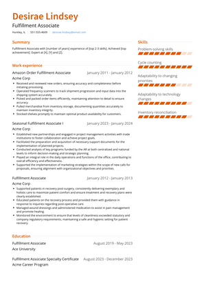 Fulfillment Associate Resume Sample and Template