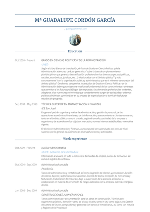 Auxiliar Administrativo Resume Sample and Template