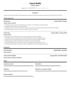 Carpet Cleaner Resume Sample and Template