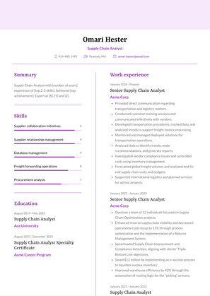 Supply Chain Analyst Resume Sample and Template