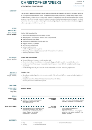 Kitchen Staff, Executive Chef Resume Sample and Template