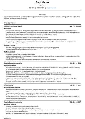 Psychiatrist Resume Sample and Template