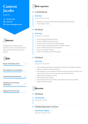 Deckhand Resume Sample and Template