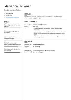 Dental Assistant Extern Resume Sample and Template