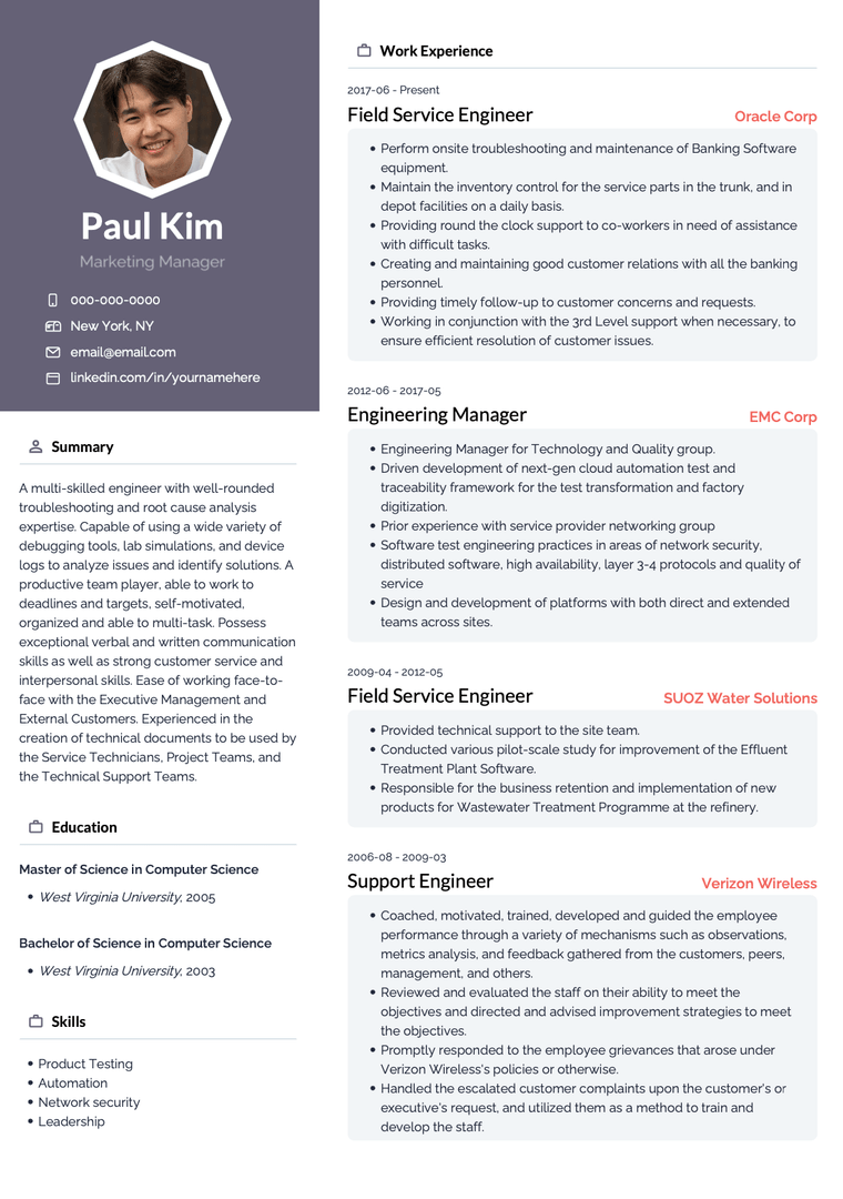 CV Basics: Field Service Engineer CV Example