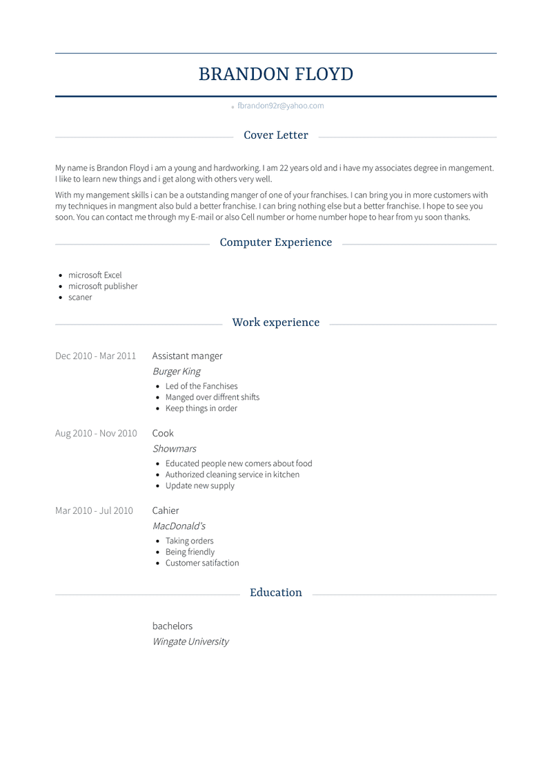 Assistant Manger Resume Sample and Template