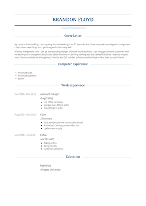 Assistant Manger Resume Sample and Template