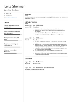 Java J2ee Developer Resume Sample and Template