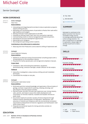 Senior Geologist Resume Sample and Template