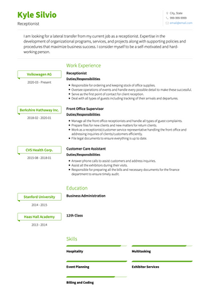 Receptionist CV Example and Template