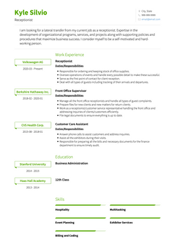 Receptionist Resume Sample and Template