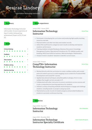 Information Technology Instructor Resume Sample and Template