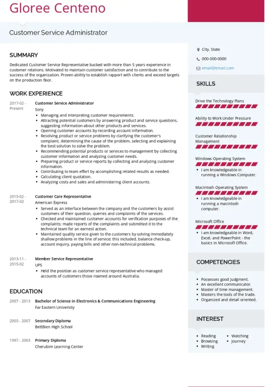 Customer Service Resume Summary Example