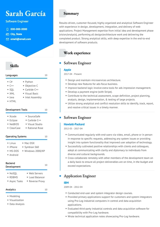 software engineering resume template