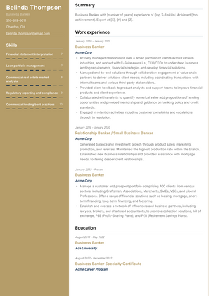 Business Banker Resume Sample and Template