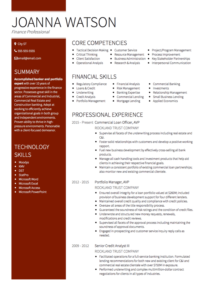 resume format for applying bank jobs