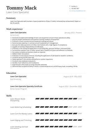 Lawn Care Specialist Resume Sample and Template