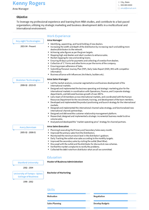 Area Manager Resume Sample and Template