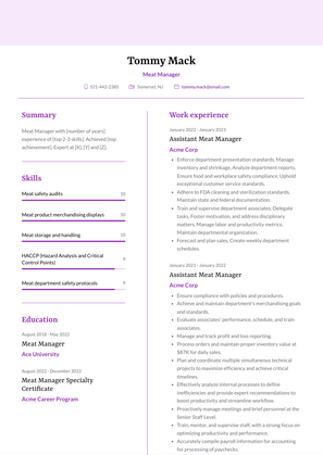 Meat Manager Resume Sample and Template