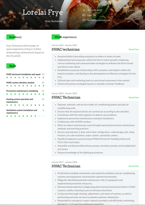 Hvac Technician Resume Sample and Template