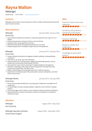 Millwright Resume Sample and Template