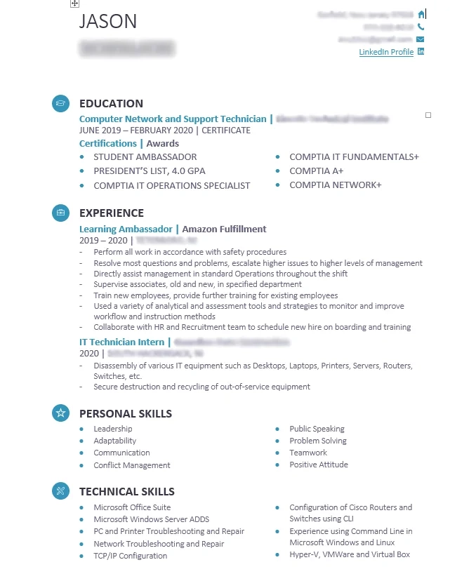 entry level it resume example with feedback to improve 1