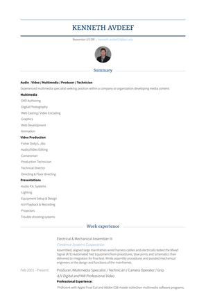 Electrical & Mechanical Assembler Iii Resume Sample and Template