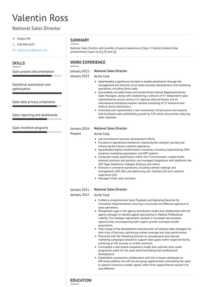 National Sales Director Resume Sample and Template