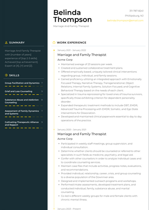 Marriage And Family Therapist Resume Sample and Template