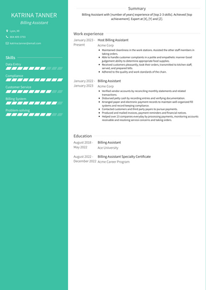 Billing Assistant Resume Sample and Template