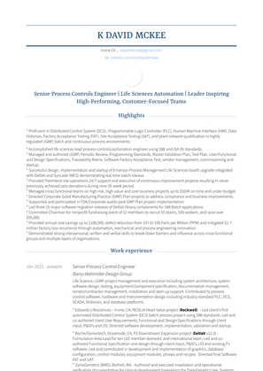 Lead Engineer – West Coast Engineering Center Resume Sample and Template