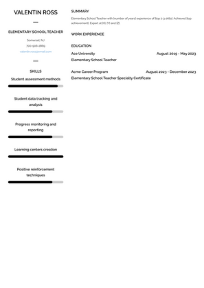 Elementary School Teacher Resume Sample and Template