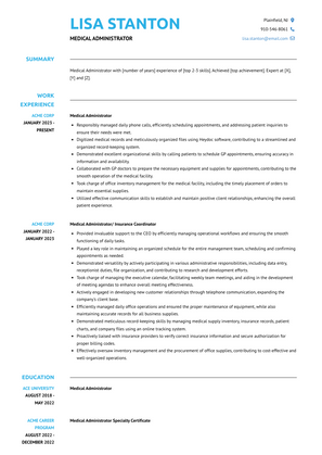Medical Administrator Resume Sample and Template