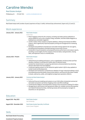 Real Estate Analyst Resume Sample and Template