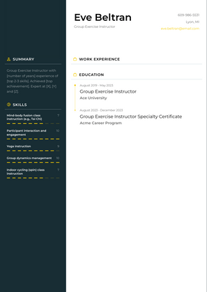 Group Exercise Instructor Resume Sample and Template