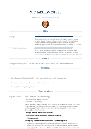 Vp Of Operations & Business Strategy Resume Sample and Template