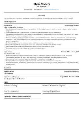 Job Developer Resume Sample and Template