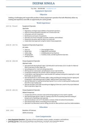 Equipment Operator Resume Sample and Template