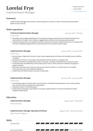 Implementation Manager Resume Sample and Template